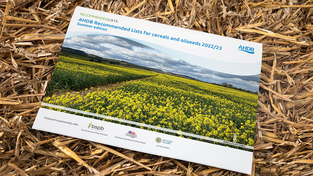 A copy of the AHDB Recommended Lists for cereals and oilseeds 2022-2 on the ground